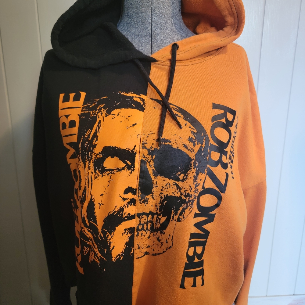 Cropped Rob Zombie Hoodie - Black and Orange